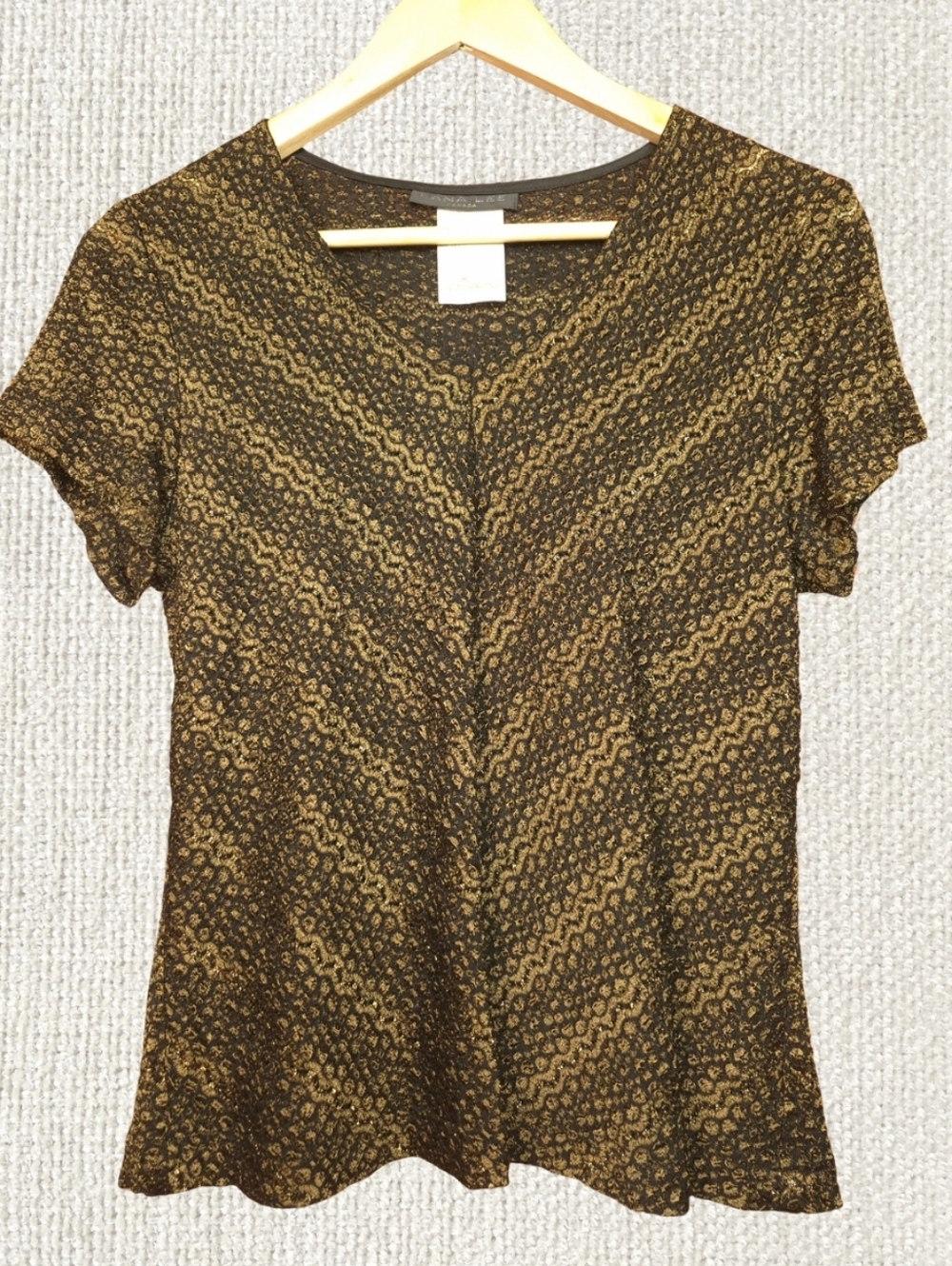Lana Lee Canada Textured Metallic Lace Top Medium Black Stretch Short Sleeve